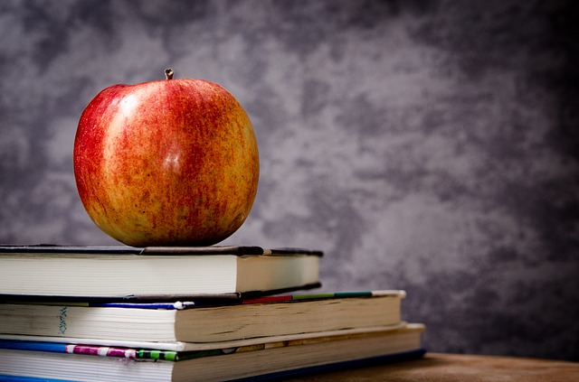 Appel op stapel boeken