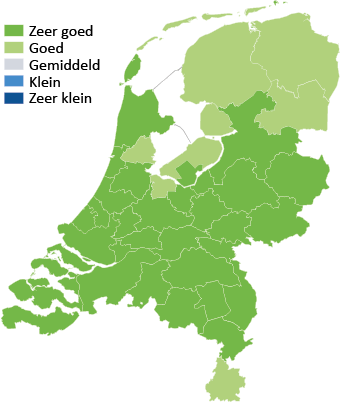 Kaart van Nederland met kleurtjes kans op werk in transport en logistiek