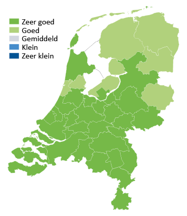 Kaart van Nederland met kleurtjes kans op werk in de transport en logistiek