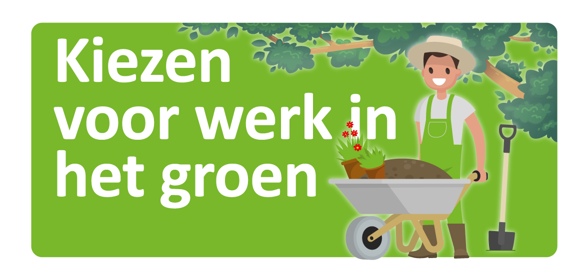 Man met kruiwagen - tekst: Kiezen voor werk in het groen